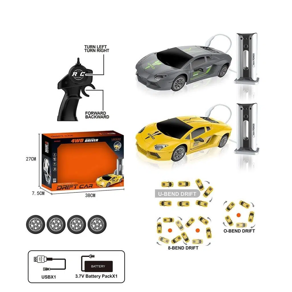 1:24 Uzaktan Kumandalı Sport Drift Car - Gri & Sarı