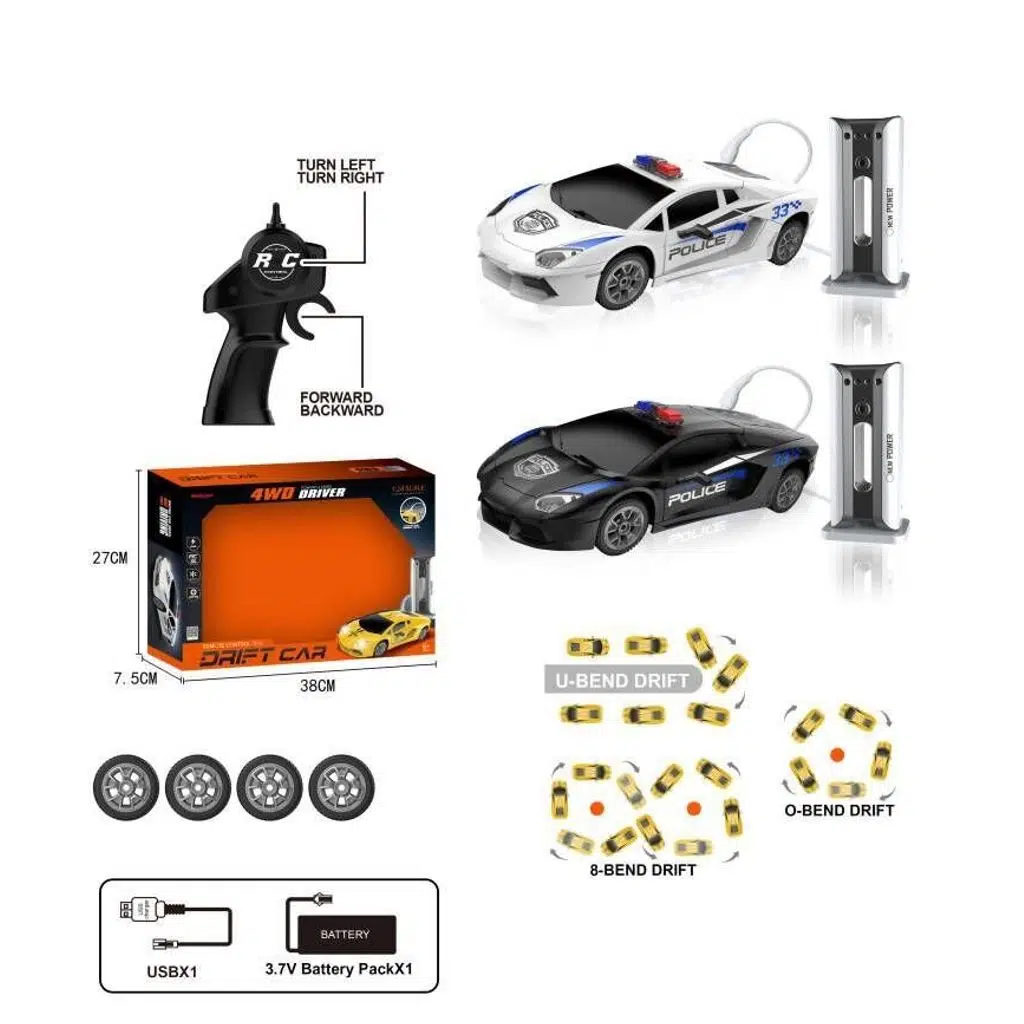 1:24 Uzaktan Kumandalı Sport Drift Car - Siyah & Beyaz