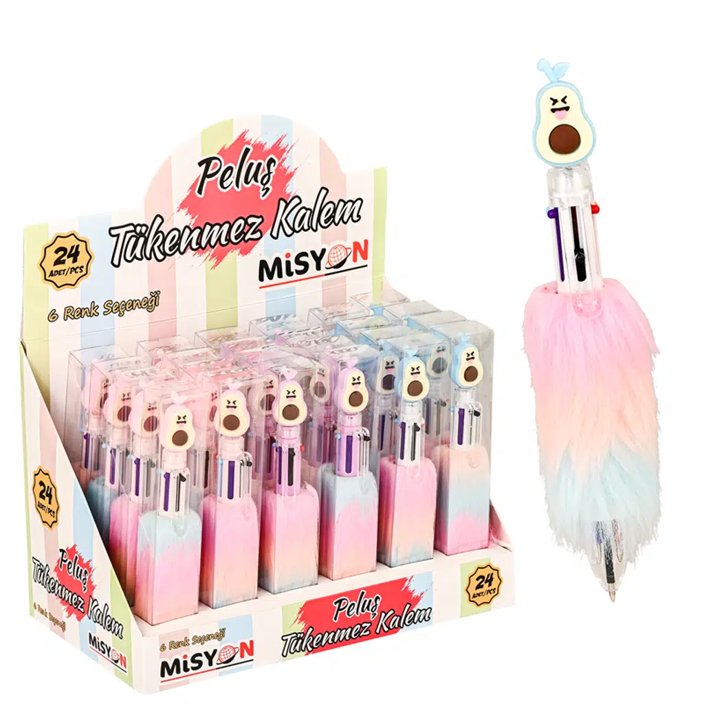 Avakado Tüylü 6 Renk Tükenmez Kalem 24 Lü