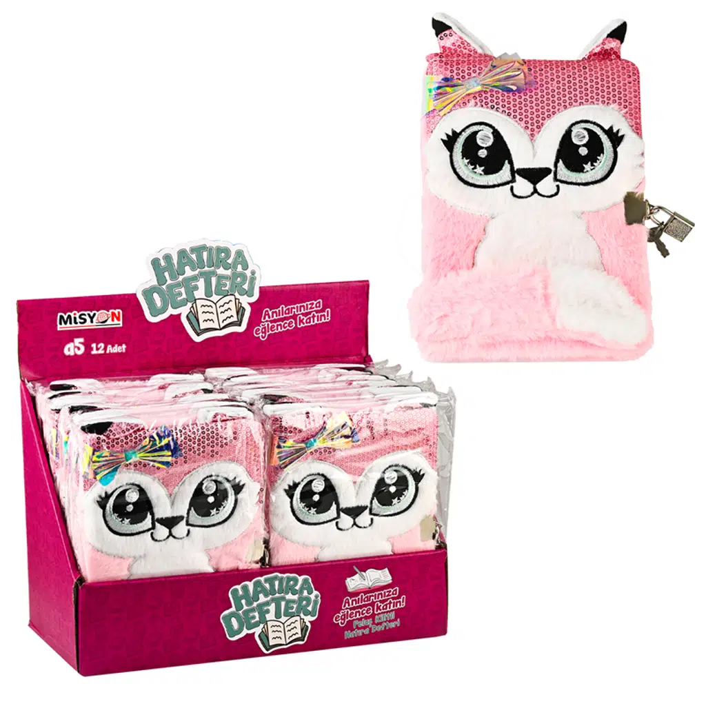 Kedi Peluş Hatıra Defteri Kilitli 12 Li
