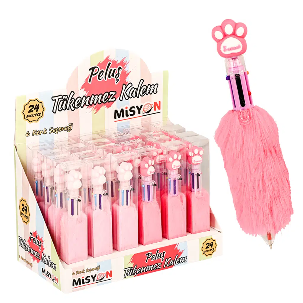 Pati Tüylü 6 Renk Tükenmez Kalem 24 Lü