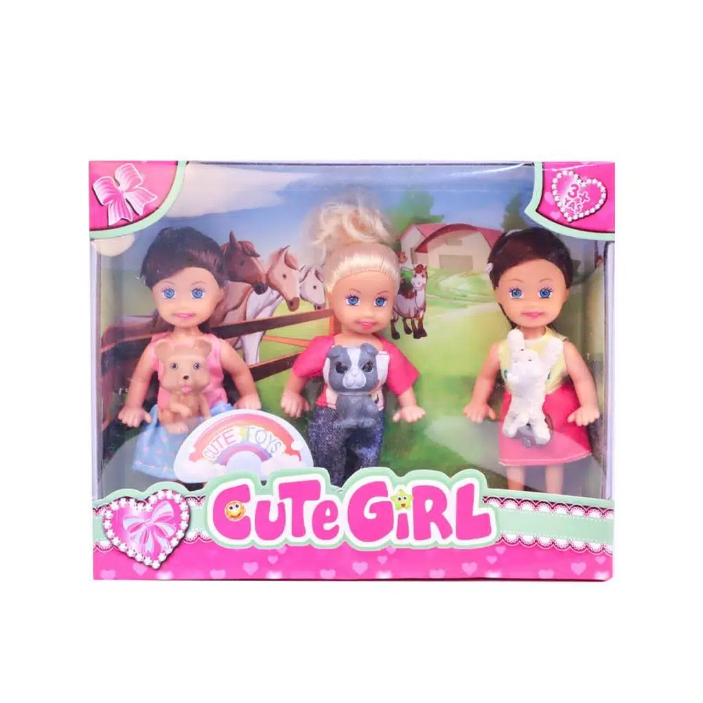 Sevimli Bebekler ve Evcil Hayvanları 3lü Set