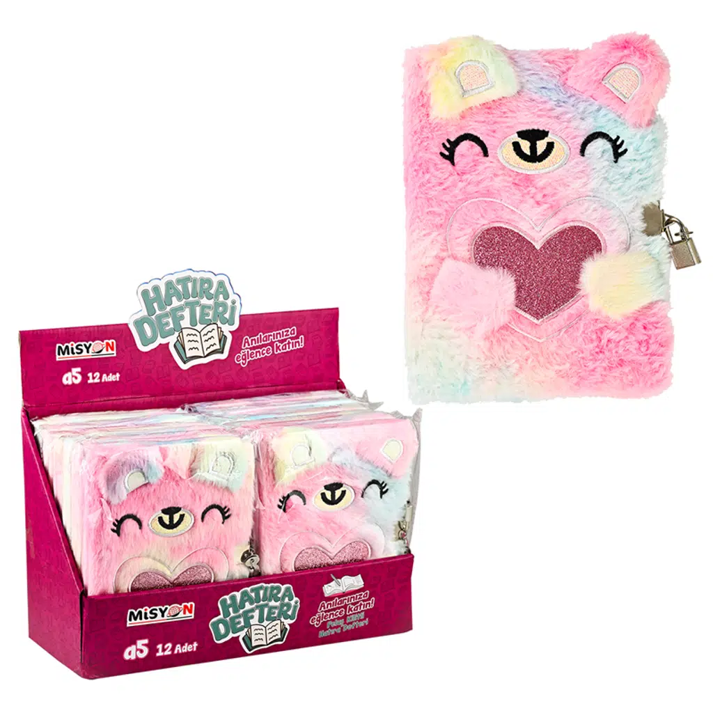 Sevimli Kedi Peluş Hatıra Defteri Kilitli 12 Li