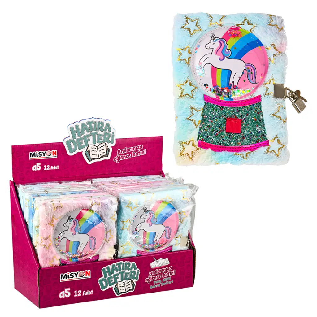 Sulu Ünicorn Peluş Hatıra Defteri Kilitli 12 Li