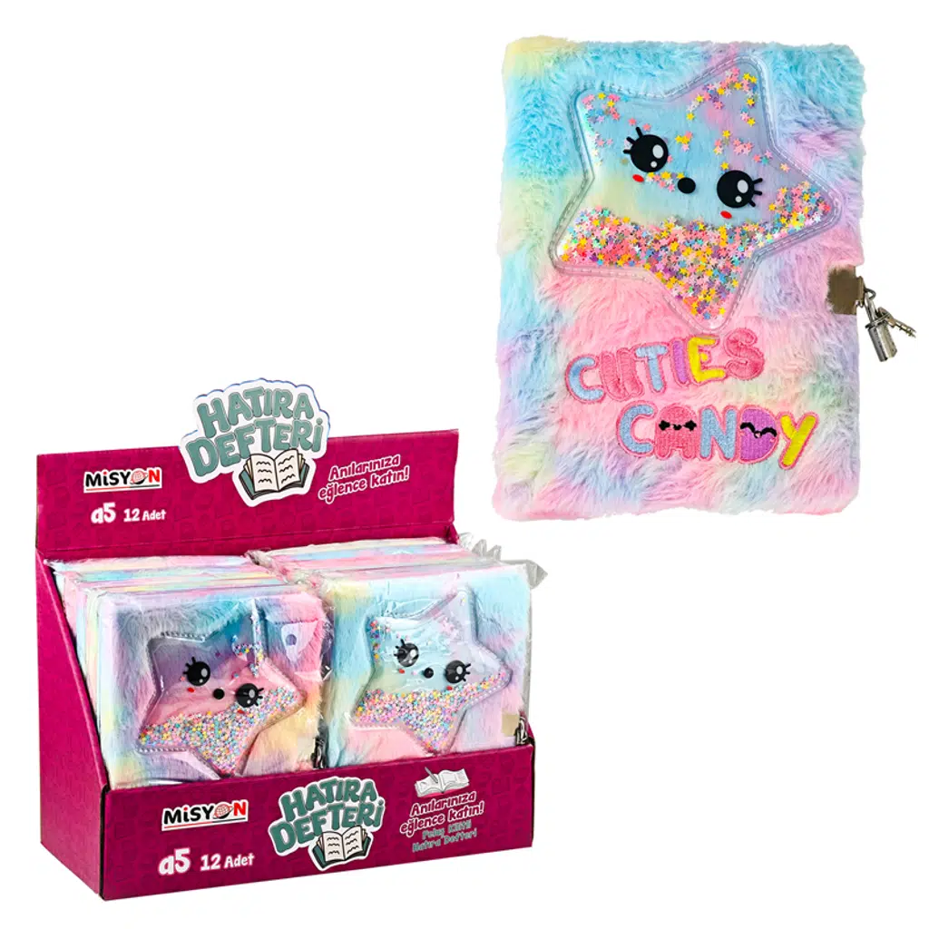 Sulu Yıldız Peluş Hatıra Defteri Kilitli 12 Li