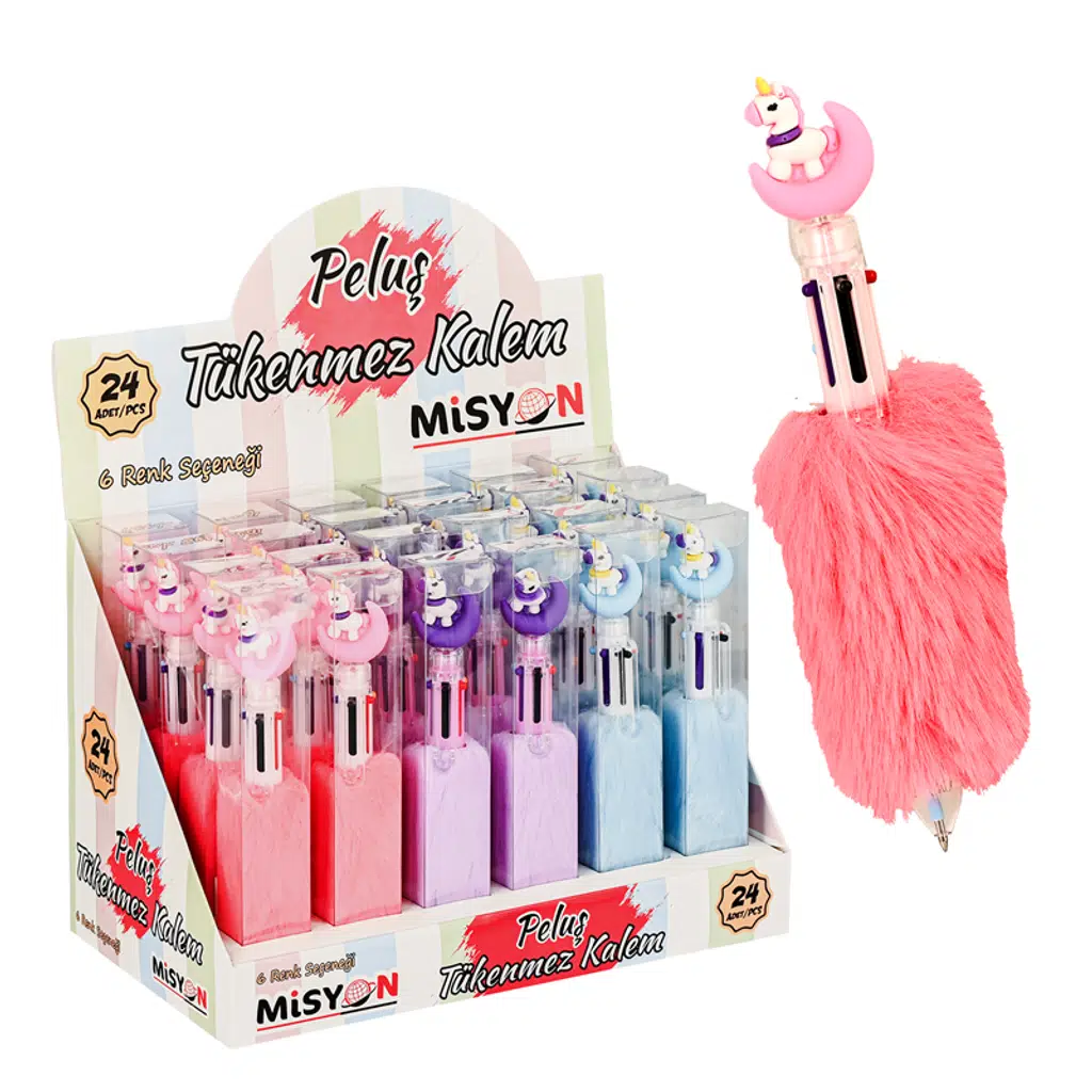 Ünicorn Tüylü 6 Renk Tükenmez Kalem 24 Lü